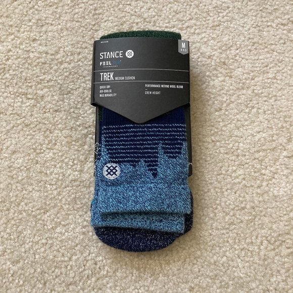 New Men's Medium Stance Trek Adventure Wool Hiking Crew Socks Blue Fits 6-8.5